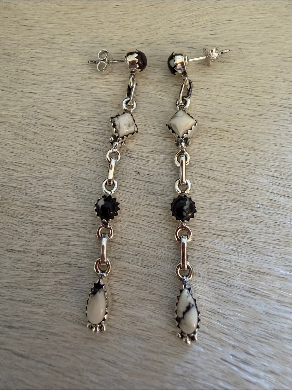 ❤️ White Buffalo Statement Stud Dangle Earrings Sterling 925 Navajo Style 2.59”L - Picture 5 of 14